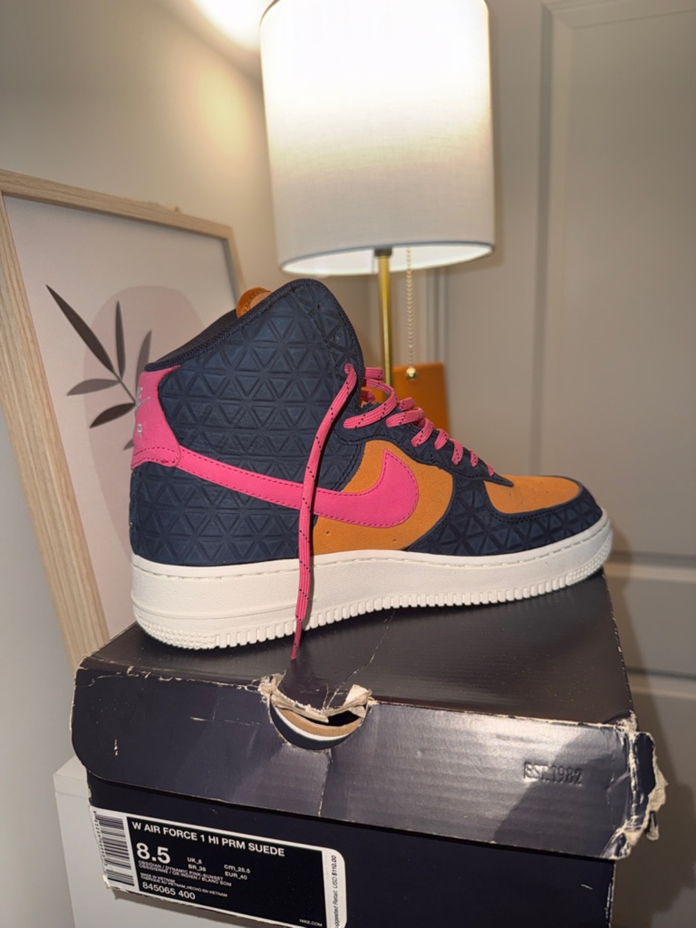 Nike Air Force 1 High-Top Sneaker in Navy, Pink & Orange